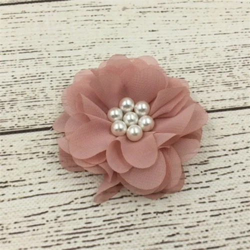 mauve 10 шт./лот 2,8 ''DIY аксессуары для украшения одежды шифоновые цветы с плоской задней частью и жемчугом в центре для маленьких девочек аксессуары для волос - Цвет: mauve