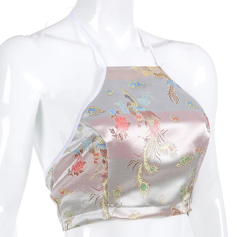 Weekeep, женская сексуальная майка в китайском стиле, обрезанная, открытая спина, вышивка в виде дракона, топы, лето, женский укороченный топ
