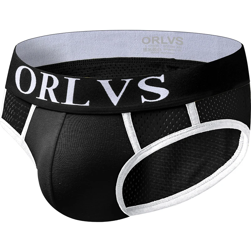 Мужские трусы брифы 3 шт./лот черные сетчатые в полоску с карманом из хлопка