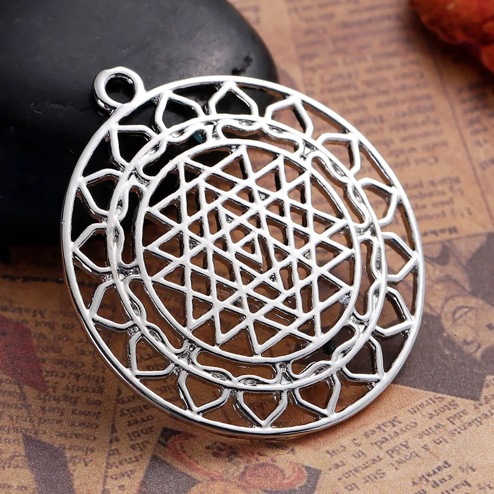 8 сезонов цинковый сплав Sri Yantra медитация Подвески Круглый Серебряный цвет полые