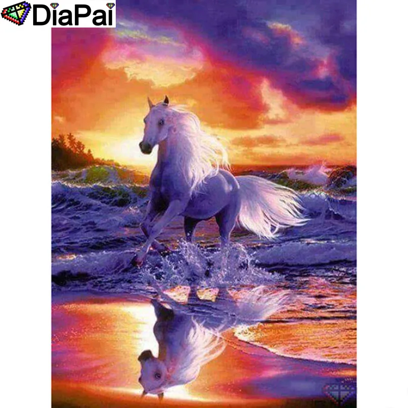 

DIAPAI Diamond Painting 5D DIY 100% Full Square/Round Drill "Horse sunset" Diamond Embroidery Cross Stitch 3D Decor A24733