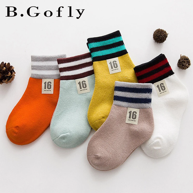 5 пар/лот осенние детские хлопковые теплые полосатые белые спортивные носки для