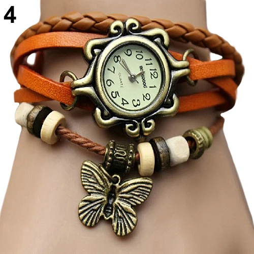 Женские кожаные часы в стиле ретро 6 цветов Роскошные Кварцевые с украшением виде