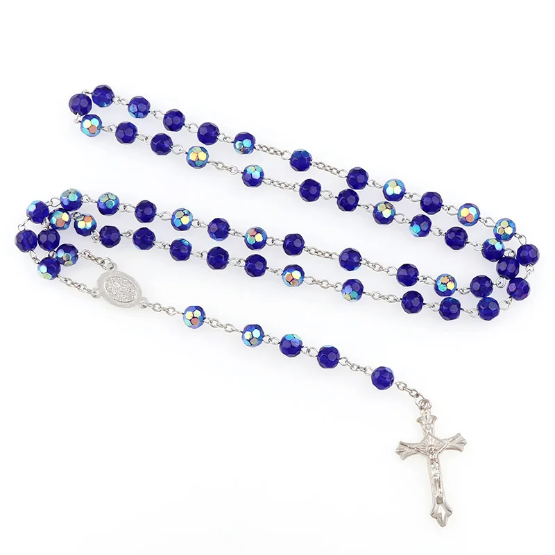 Граненый стеклянный четки 8 мм дамасский крест белый распятие от пристани Марины