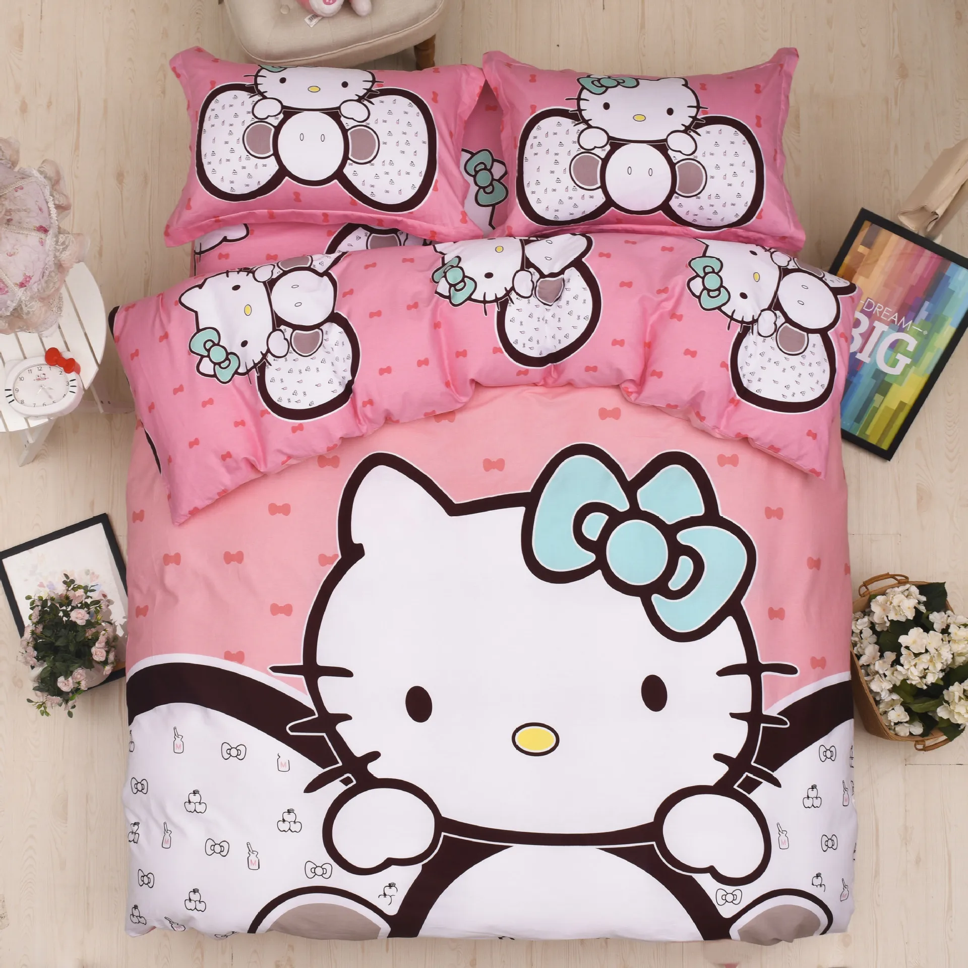 9 Комплект постельного белья из хлопка, рисунок «hello kitty Doraemon», розовая серия «love», 4 шт./3 шт., мягкий пододеяльник, Комплект постельного белья, наволочка - Цвет: 9