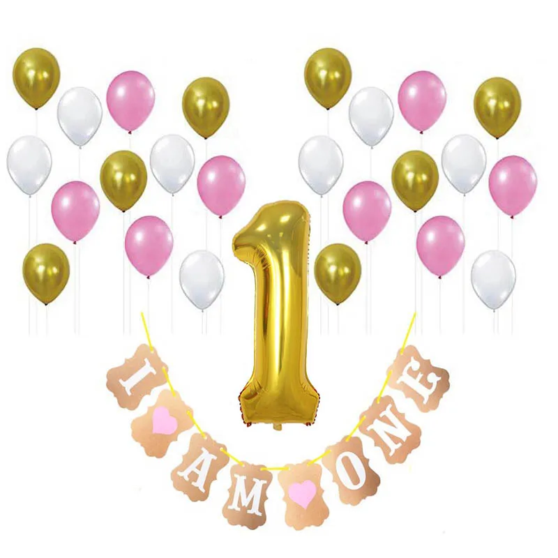 

8Season Pink Happy Birthday Balloons Set Babyshower Girl Number Helium Gas Ballon Gonflable Birthday Party Decorations Adult