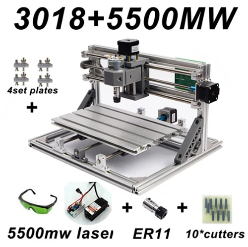 2418 5500mw Laser CNC 2418 с ER11, diy мини лазерный гравировальный станок с ЧПУ, Pcb фрезерный станок, резьба по дереву маршрутизатор, cnc2418 гравировка мини DIY - Цвет: 2418 5500mw Laser
