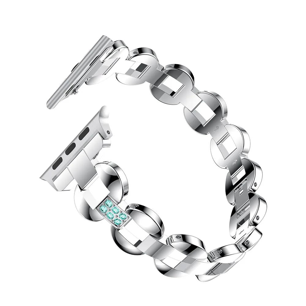 Silver Blue Стальной ремешок для часов Apple Watch Series 4 1 3 2 ремешок стальной ремешок для iWatch 42 38 40 44 мм Ремешки для наручных часов из нержавеющей стали - Цвет ремешка: Silver Blue