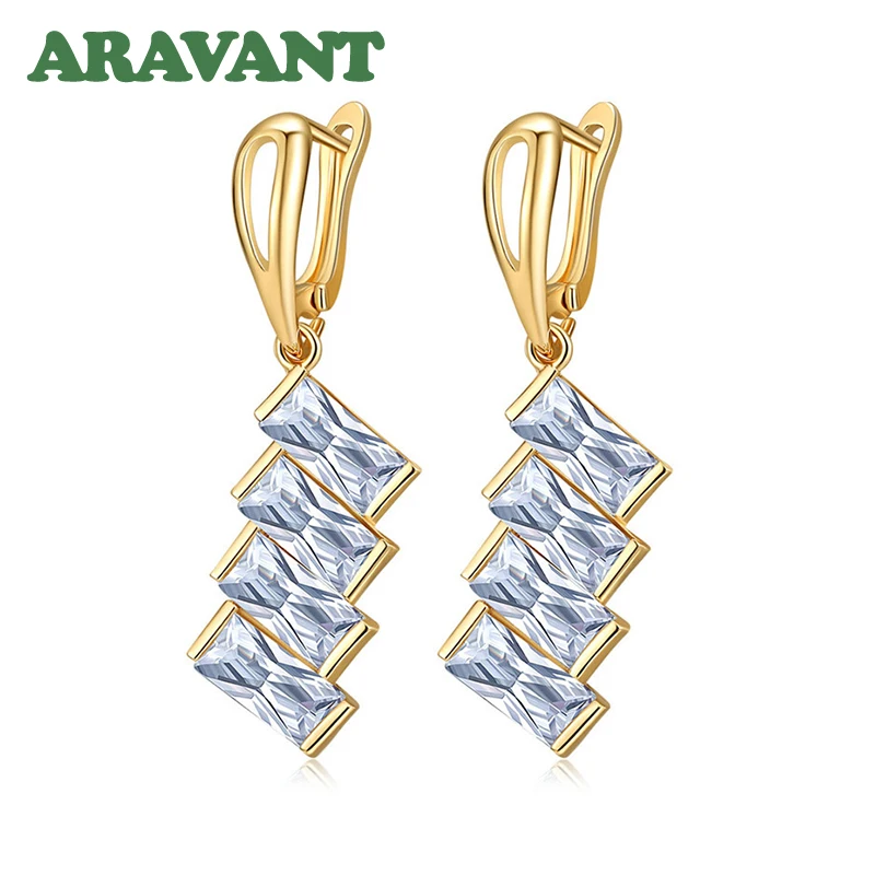 

Ladder Shaped Drop Earrings For Women Fashion Square Cubic Zirconia Wedding Jewelry Dangle Earrings Female Accessories