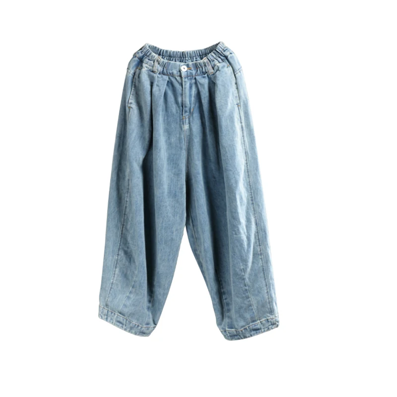 2019 New Women Loose Jeans Casual Denim Harem Pants Plus Size Elastic Waist Washed Trousers |