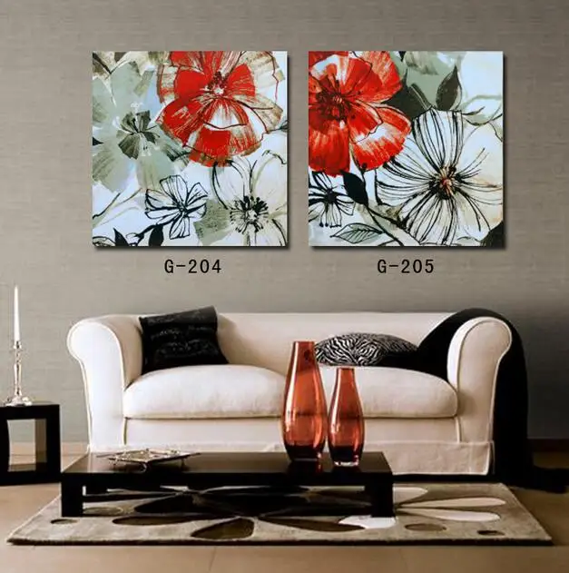 2 Шт. Абстрактная Живопись Маслом Печати Красный И Черный Цветок Искусства