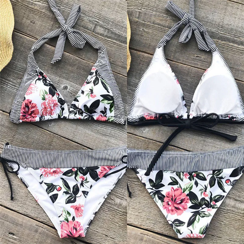 

2018 New Women Floral Printed Bikini Set Push-up Padded Swimsuit Halter Swimwear Brazilian Biquini Bathing Suit Maillot De Bain