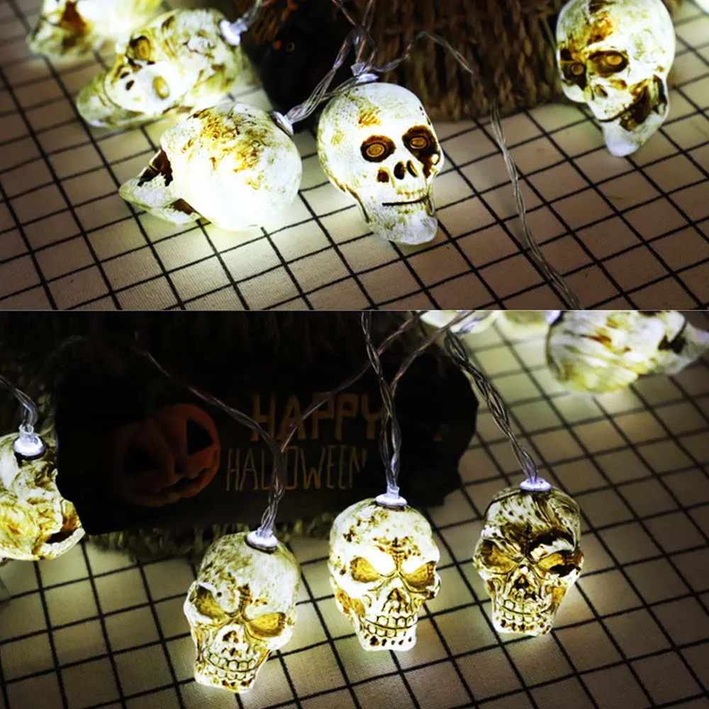 Skull Тыква Призрак 10 шт. светодиодный свет шнура украшение на празднование Хэллоуина летучая мышь паук сказочные гирлянды для внутреннего и уличные украшения - Цвет: Skull