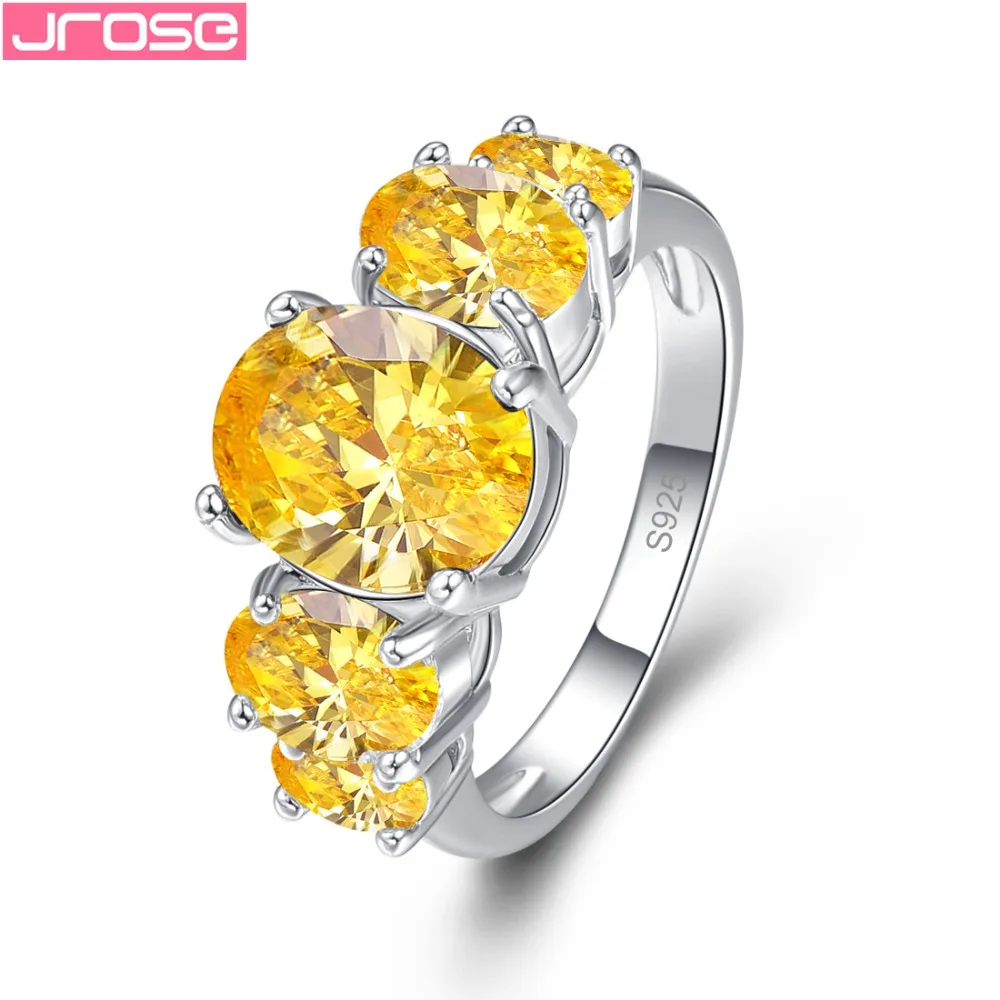 

JROSE NEW Wholesale Nobby Fashion Engagement Oval Cut Gold CZ Silver Color Ring Size 6 7 8 9 10 11 12 13 Wedding Jewelry