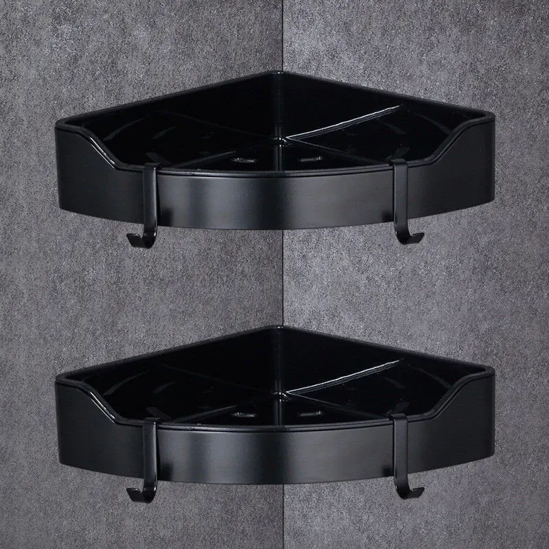 black two tiers Угловая полка Золотая нержавеющая сталь и АБС-пластик полки для ванной хромированные настенные крепления треугольная душевая полка аксессуары для ванной - Цвет: black two tiers