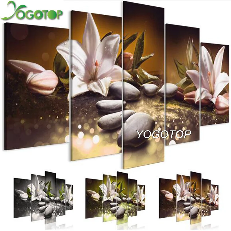 

YOGOTOP DIY Diamond Painting Cross Stitch Kits Lilies Stones Full Embroidery 5D Drill Mosaic Wall art Flowers 5pcs ML567