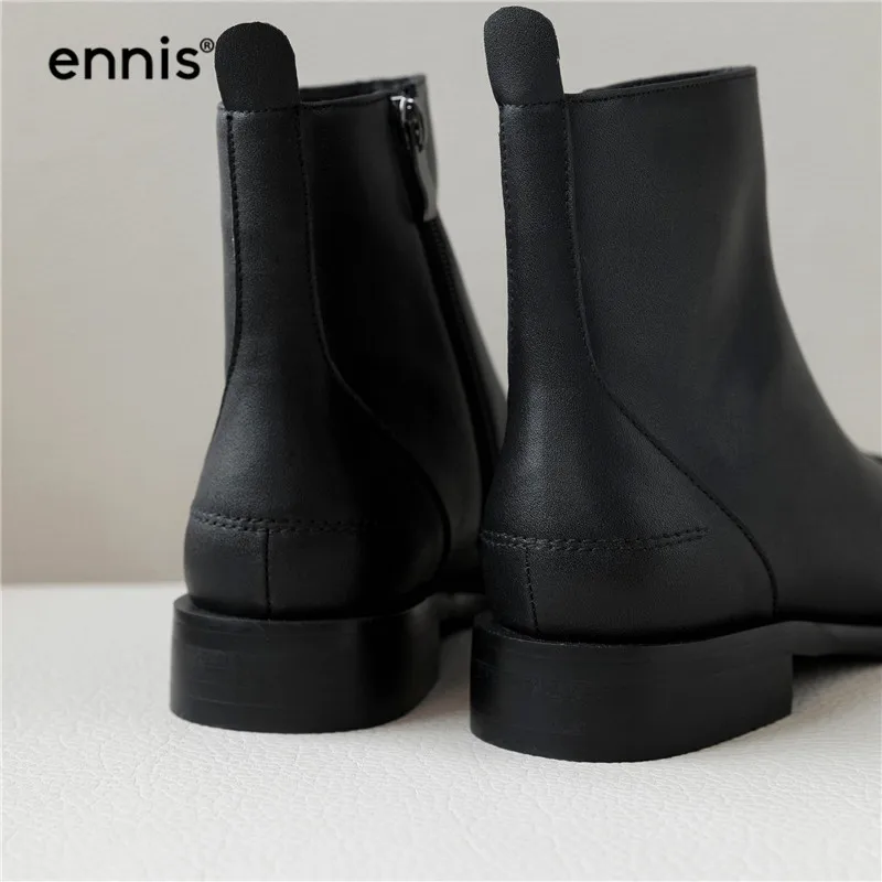 ENNIS/; черные ботинки на плоской подошве; женские ботинки из натуральной кожи; Осенняя обувь на низком каблуке; белые дизайнерские женские ботинки «Челси»; модная обувь; A962