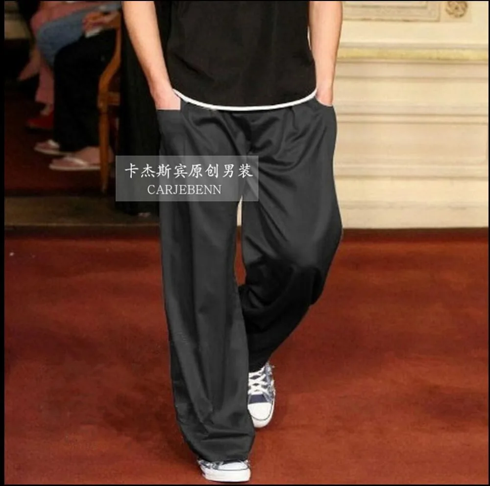 New Casual Straight Trousers Silk Pants Men Plus Size Pants Thin Tide Wide Legs Pants Sweatpants Singer Costumes M-4xl