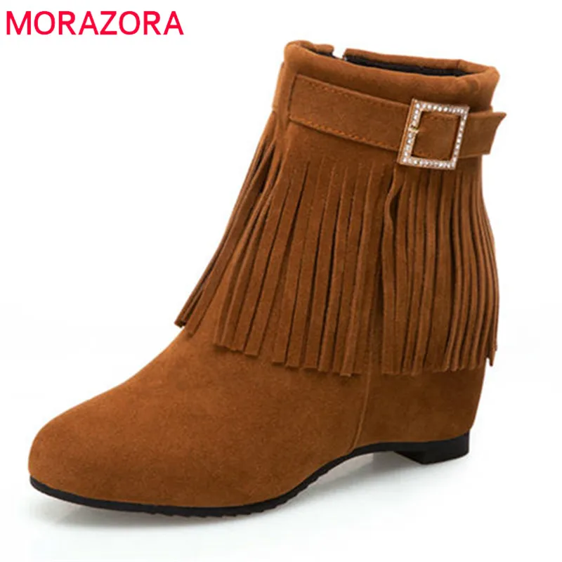 Женские ботильоны из флока MORAZORA Черные короткого плюша с круглым носком
