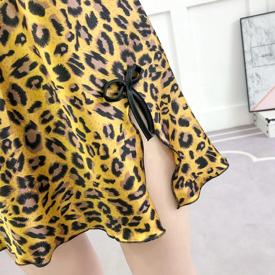 Ночная рубашка с леопардовым принтом женское нижнее белье желтое шелковое