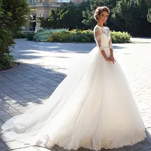 Vestido де Noiva 2017 Elegangt Свадебное платье O шеи Аппликации Длина Пола