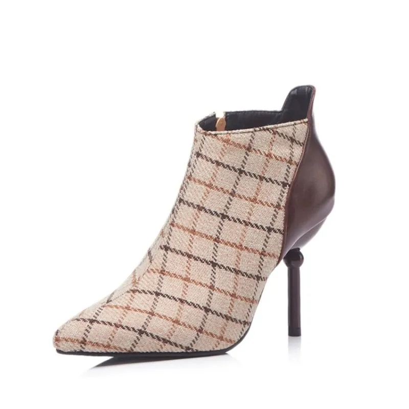 Women Boots Autumn Winter Super High Heel Warm Flock Pointed Toe Zip Ankle Chelsea Shoes 2018 Sexy New Fashion Casual Blue Brown | Обувь