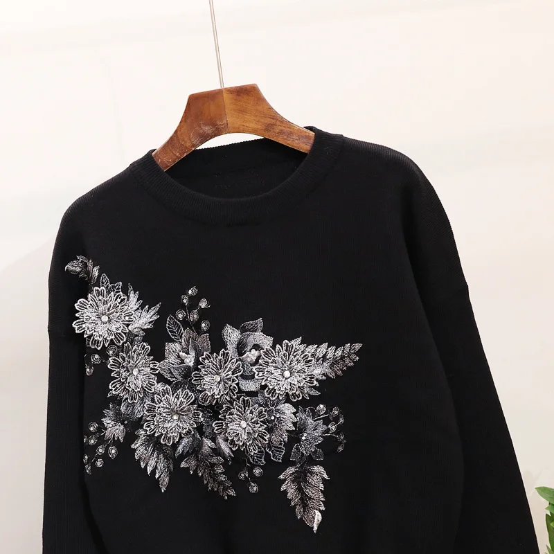 ALPHALMODA осень зима женские модные цветочные вязаные костюмы вышивка 3D цветы женские стильные джемпер штаны наборы