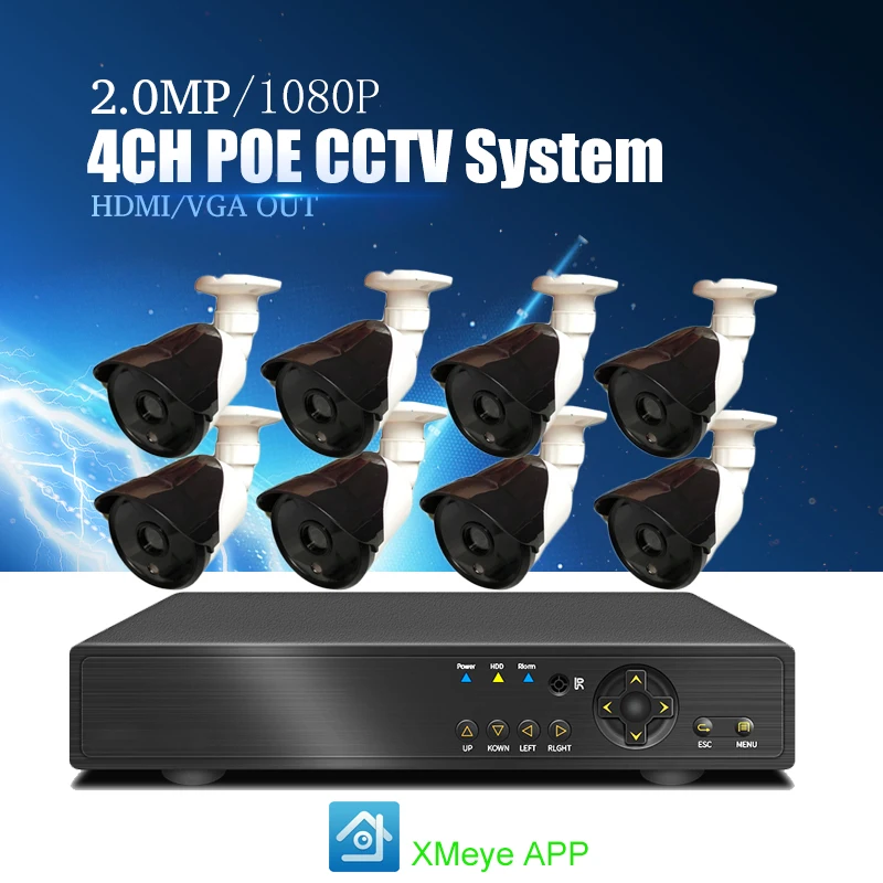 

YiiSPO 8CH POE CCTV система 1080P ip-камера с защитой от атмосферных воздействий ИК ночного видения безопасности 2.0MP камера наблюдения комплект P2P XMeye APP ...