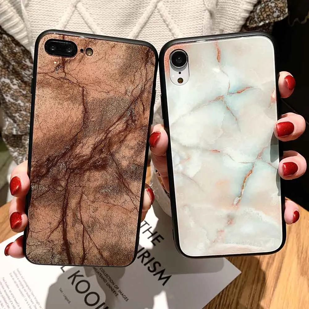 

Tempered Glass Hard Case For iPhone XR X XS Xs Max 7 8 Plus Cases For iPhone 6 Plus 6S Plus Case Plain Marble Business Cover