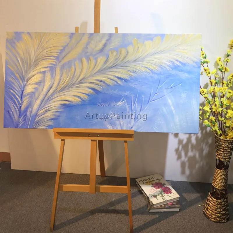 Modern abstract feather painting acrylic blue Canvas Abstract art Wall Pictures for living room home decor cuadros | Дом и сад