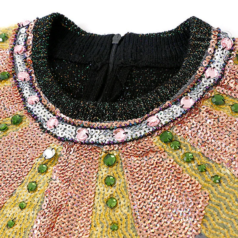 2018 Exquisite beaded metal texture embroidered pullover sweater winter women's long-sleeved S-L | Женская одежда