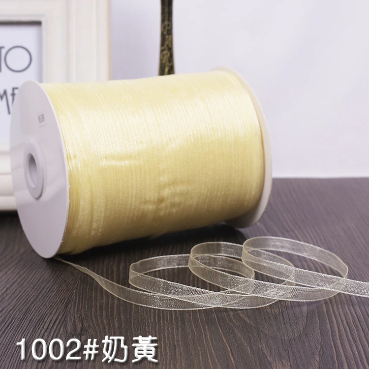 Milk Yellow 1/4 ''(6 мм) органза Ленты(10 м/лот) глубоко малиновый свадебный подарок Рождество Украшения Обертывание Ленты - Цвет: Milk Yellow