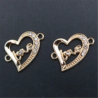 8pcs kc golden handmade rhinestone love heart alloy connector fashion bracelet necklace diy charm metal jewelry making 2422mm