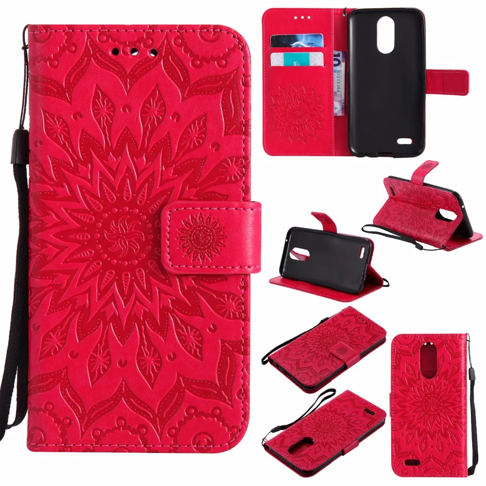Новая Горячая Кожа Case Для LG k10 2017 Sunflower Тиснением PU Флип бумажник Кожи Стойки с
