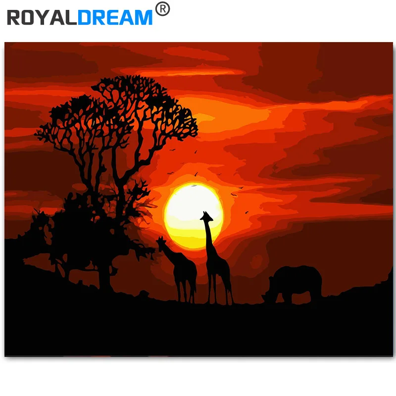 ROYALDREAM закат пейзажи Африки DIY Краски ing по номерам комплект на холсте каллиграфии