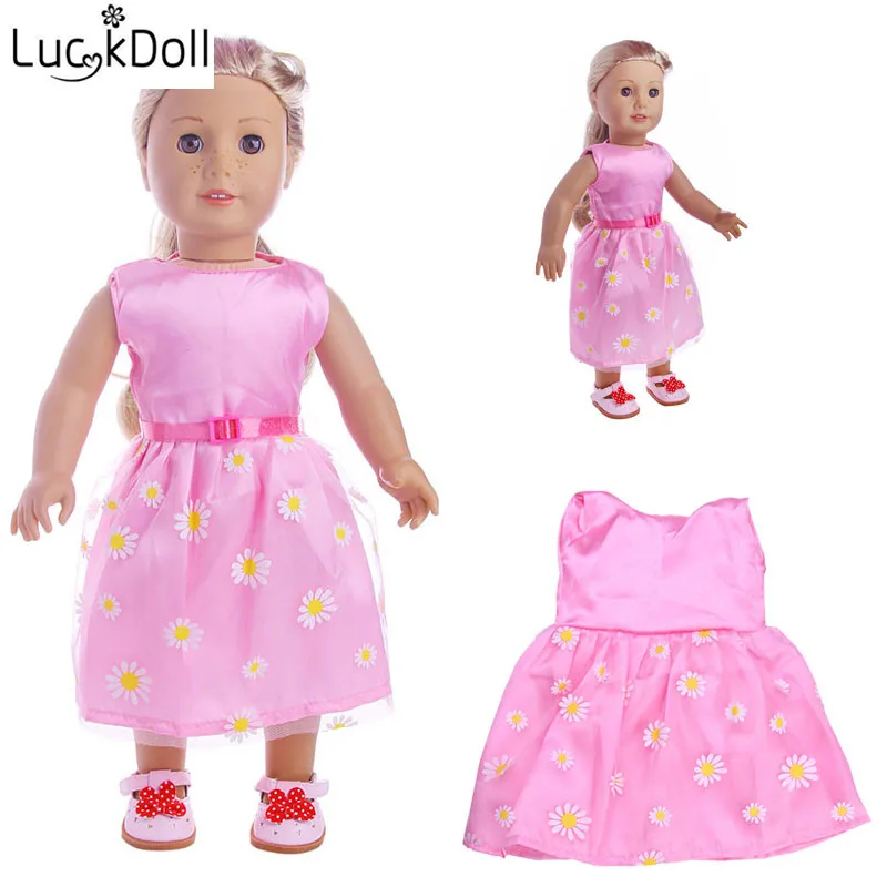 Платье без рукавов с цветочным принтом LUCKDOLL для кукол размером 43 см или 18 дюймов