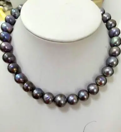 

free shipping HUGE 10-11 MM SOUTH SEA GENUINE BLACK grey PEARL NECKLACE