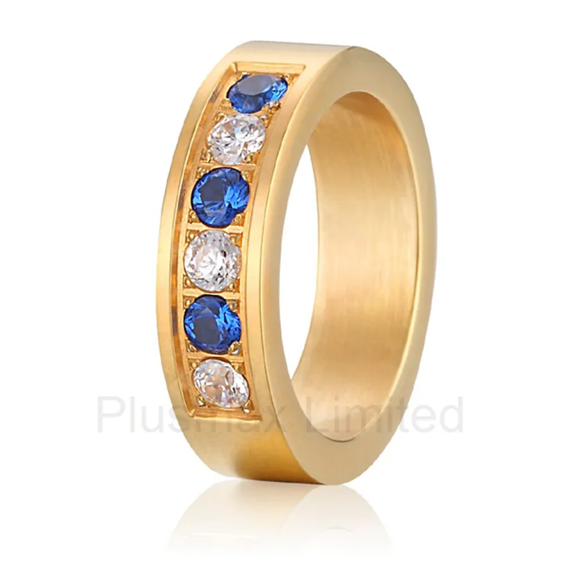 

Anel de Casamento titanium satin surface gold color colorful stone titanium promise wedding band rings