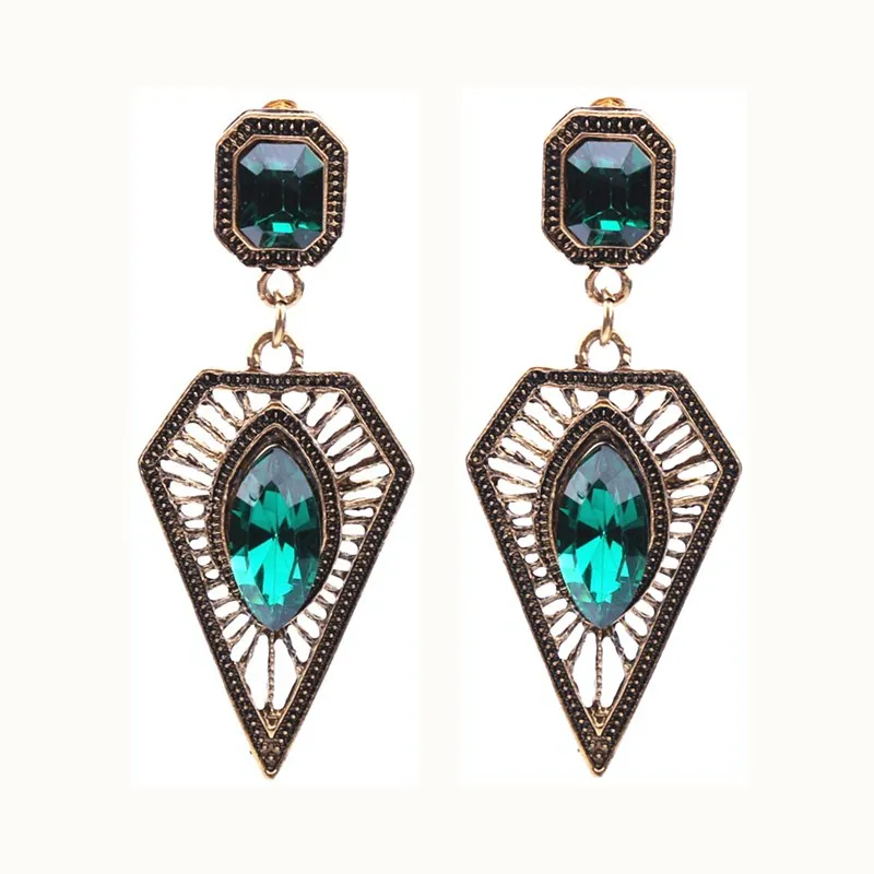 EB2151 Green Crystal Water Drop Earrings CZ Vintage Geometric Gold Square Exaggerated Long Dangle Earrings for Women Brincos Party Jewelry - Окраска металла: EB2151 Green