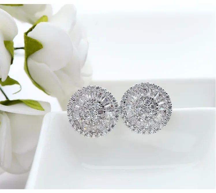 LUOTEEMI Noble Romantic Jewelry Bright Unique Round Shape Cubic Zircon Wedding Stud Earrings for Women Party Factory Wholesale
