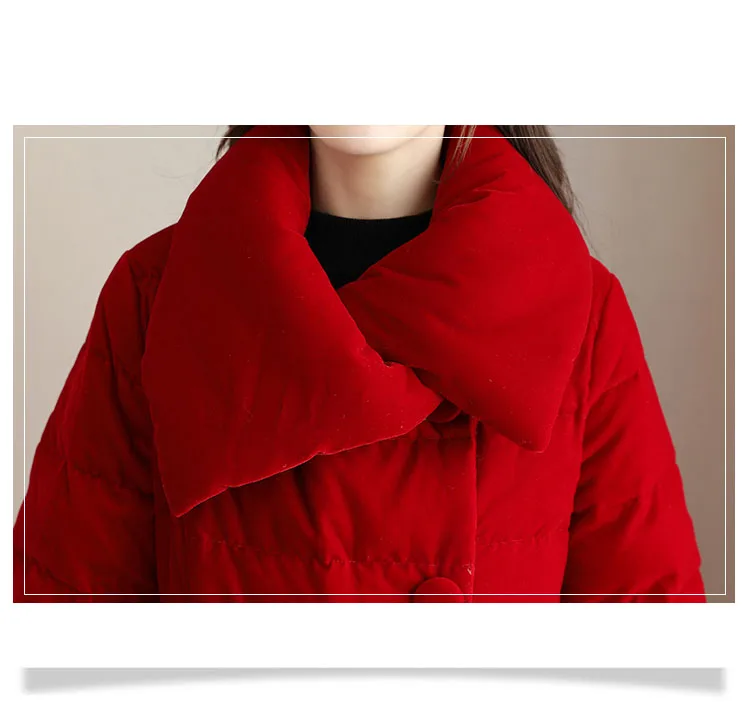 Winter Women Down Jacket Chinese Style Vintage Embroidery Warm Long Coat Parkas Thicken Slim Female Snow Outerwear