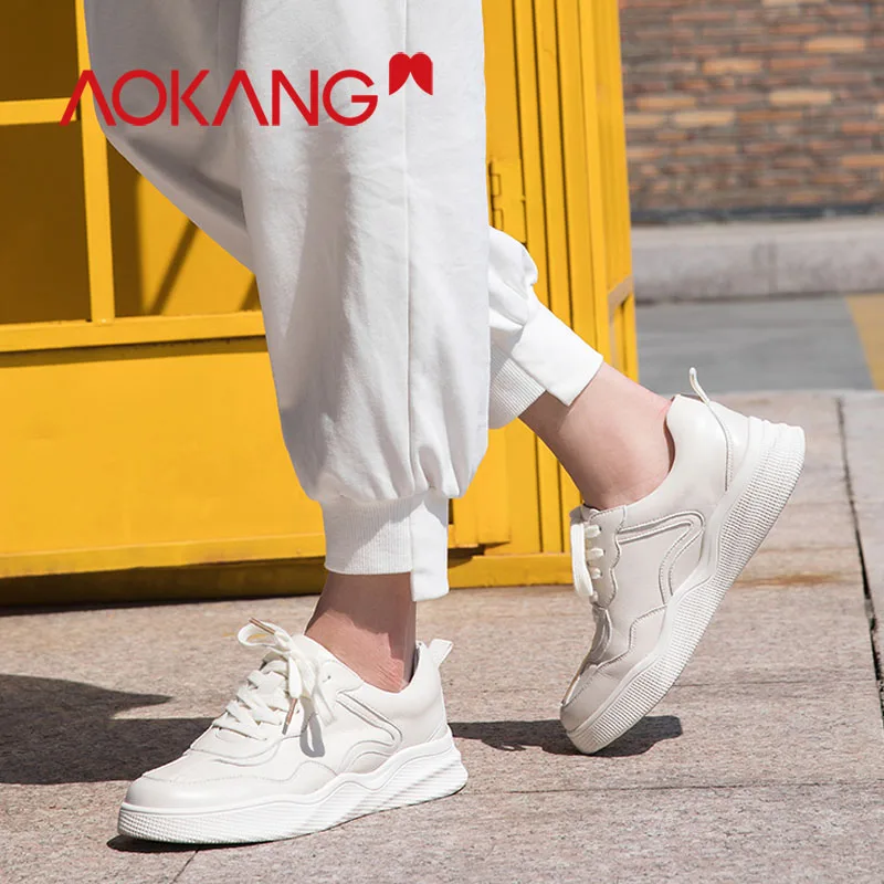Женская обувь AOKANG Белые Повседневные кроссовки на платформе для ношения улице 2019
