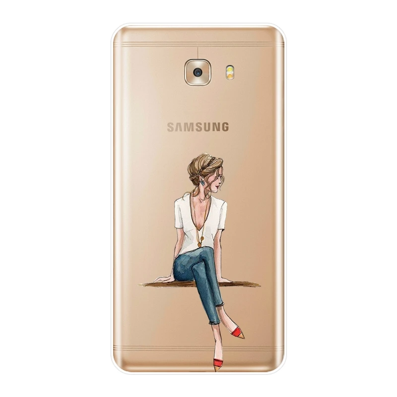Силиконовый чехол для телефона Samsung Galaxy C5 C7 C8 Черный дорожный Женский мягкий с