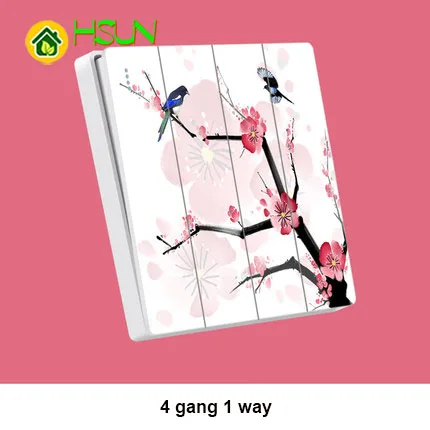 4gang 1way Тип 86 арт переключатель гнездо 1 2 3 4 банда 1 2 way wintersweet Цветок Птица ividuality креативная декоративная панель ТВ компьютерная розетка - Цвет: 4gang 1way