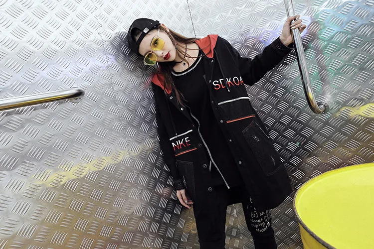 Max LuLu Luxury Japanese Designer Ladies Embroidery Streetwear Womens Hooded Long Denim Trench Coat Woman Punk Clothes Plus Size