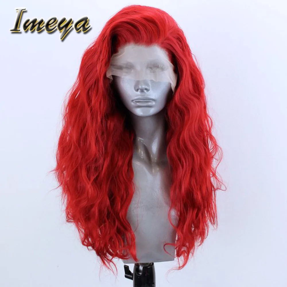 Imeya красные волнистые синтетические кружевные передние парики безклеевые волосы