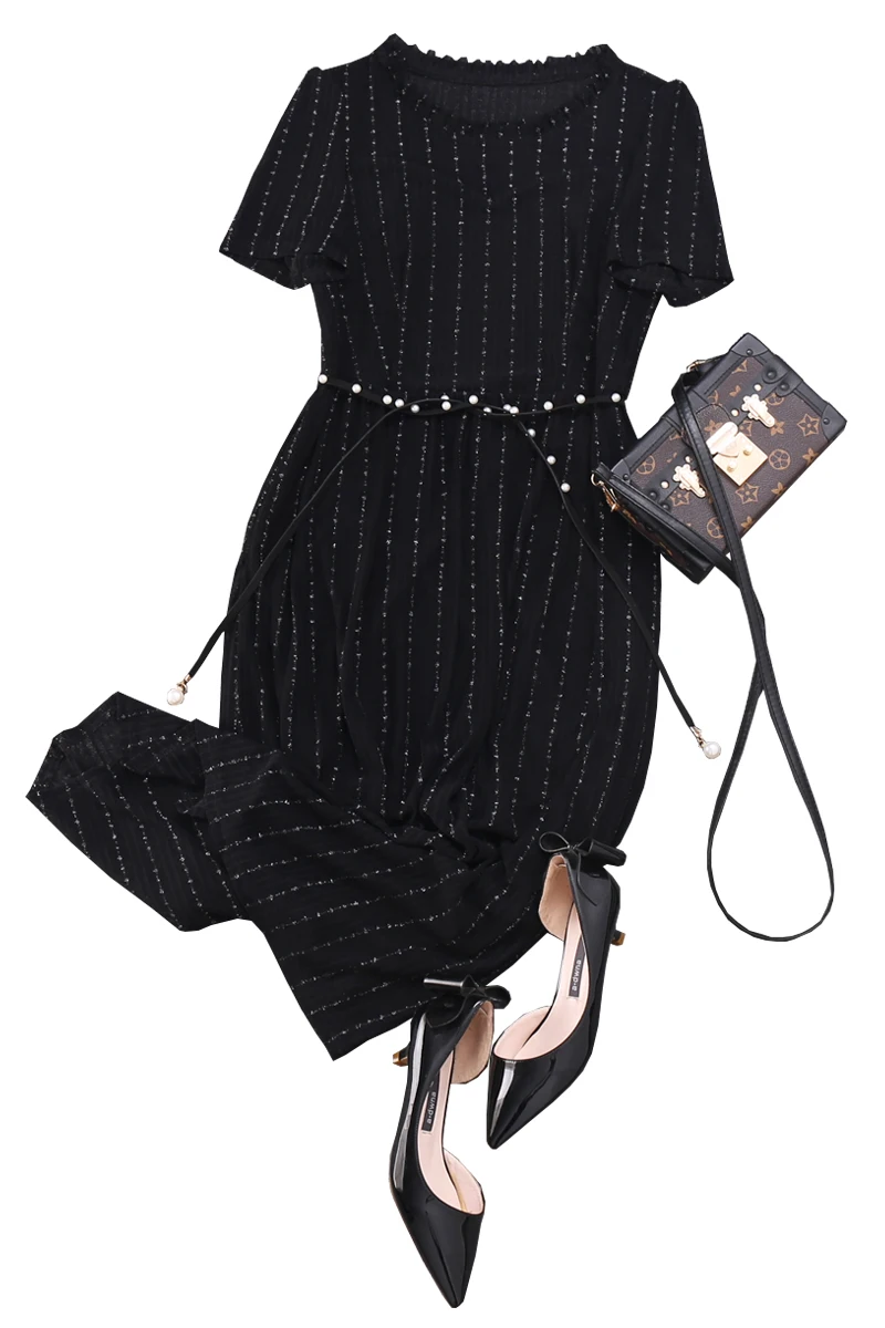 

2020 New Fashion Casual A-line Striped Short Sleeve Sashes Knee-length Natural O-neck Summer Women Dresses Plus Size