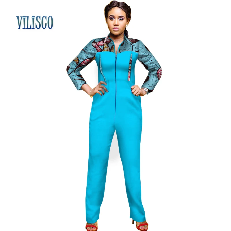 Casual African Print Jumpsuit for Women Patchwork Colorful Zipper Jumpsuit Bazin Riche Traditional African Clothing WY2984