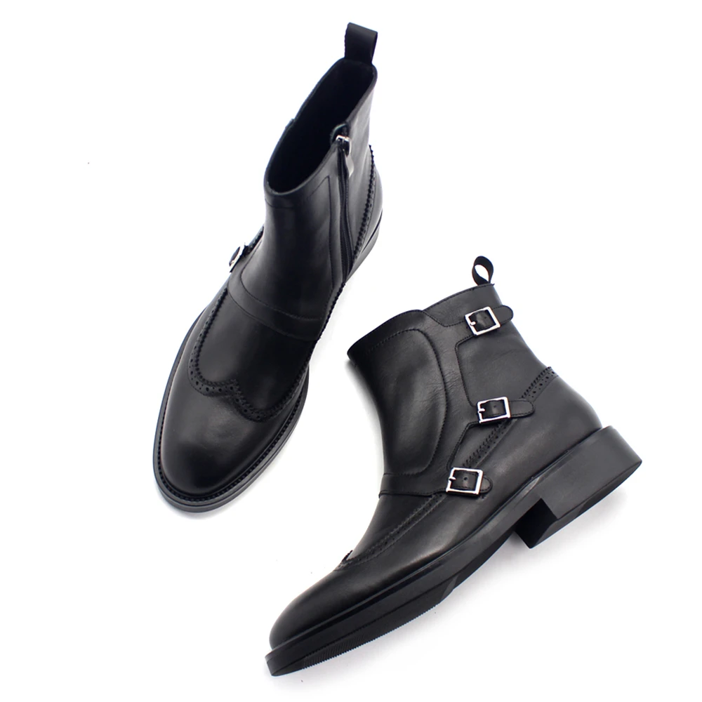 

New classic Mengke boots side zipper buckle leather gentleman men's boots pedicure pure black wild men's shoes