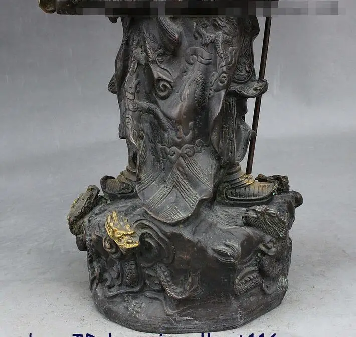 Народный Китайский Фэншуй Бронзовый дракон халат Guan Gong Yu воин Меч с изображением